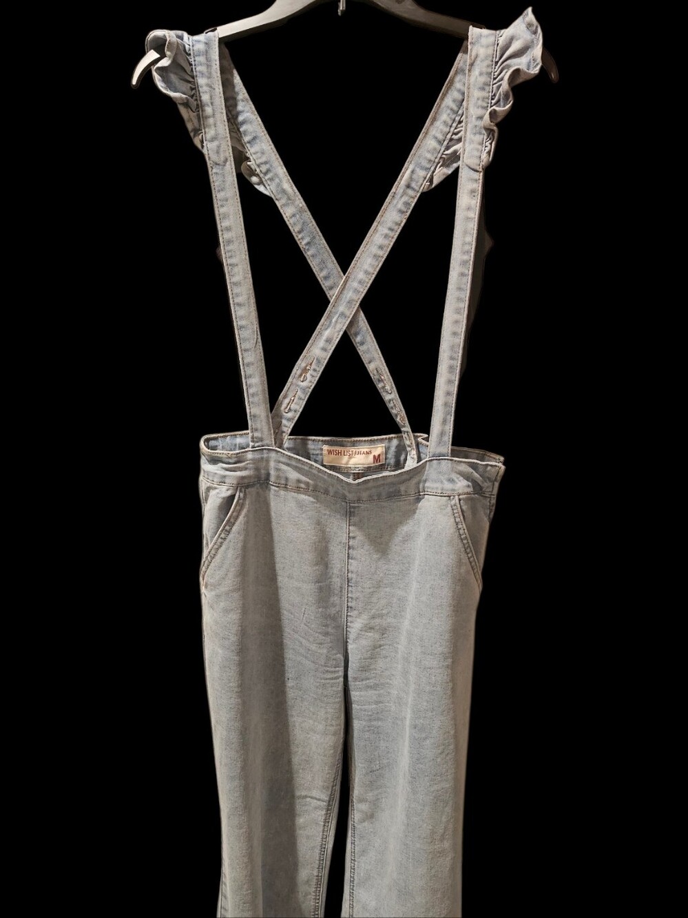 👖🤩Light Wash Denim Suspender Overalls with Ruffle Straps